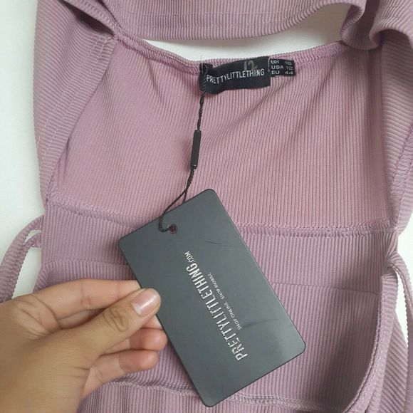 Pink MAUVE STRAPPY CUT OUT BODYCON DRESS Sz 12 - Picture 9 of 10